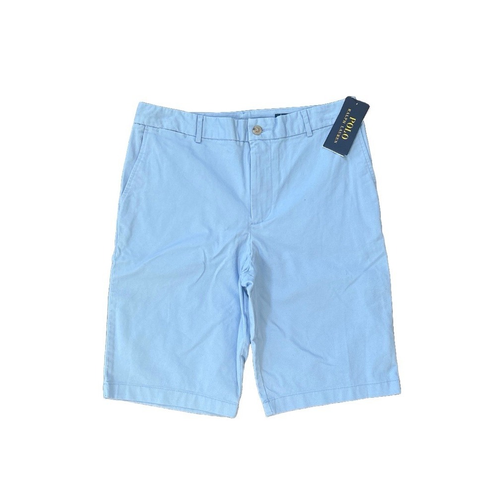 Polo Ralph Lauren Blue Stretch Chino Shorts Youth Size 18 Flat Front 10" NWT